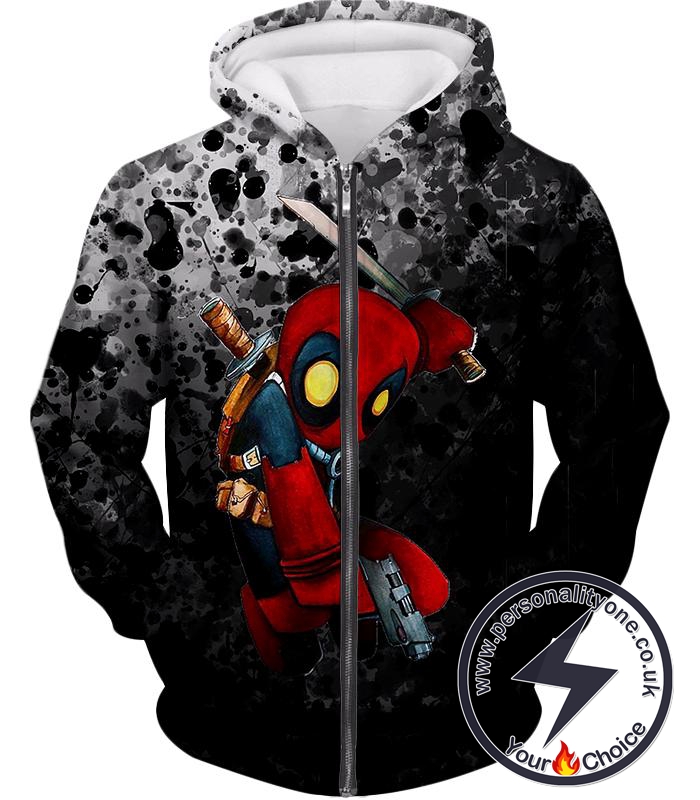 Deadpool Funny Figure Promo Black Zip Up Hoodie